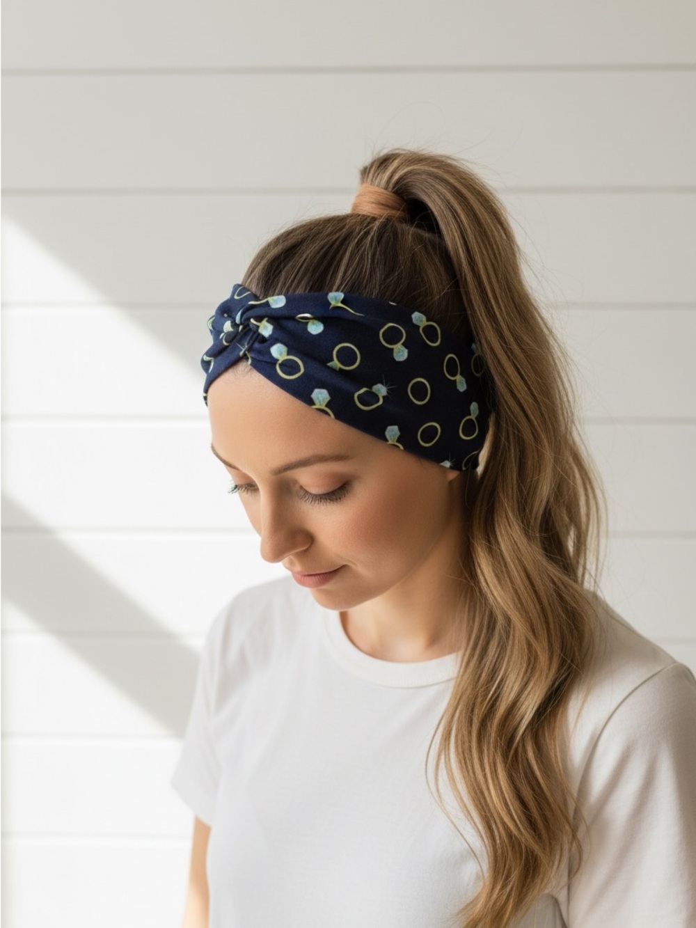 Navy Headband with Yellow Ring Pattern